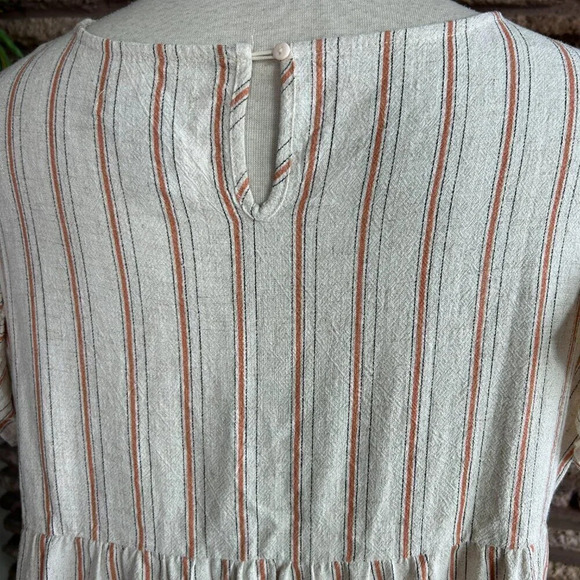 Papillon Linen Blend Striped Tiered Sleeveless Ruffle Edge Mini Dress Size Large - Picture 3 of 6